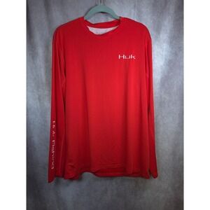 Huk Performance Fishing Long Sleeve Shirt Red Mahi Mahi Graphic Mens L